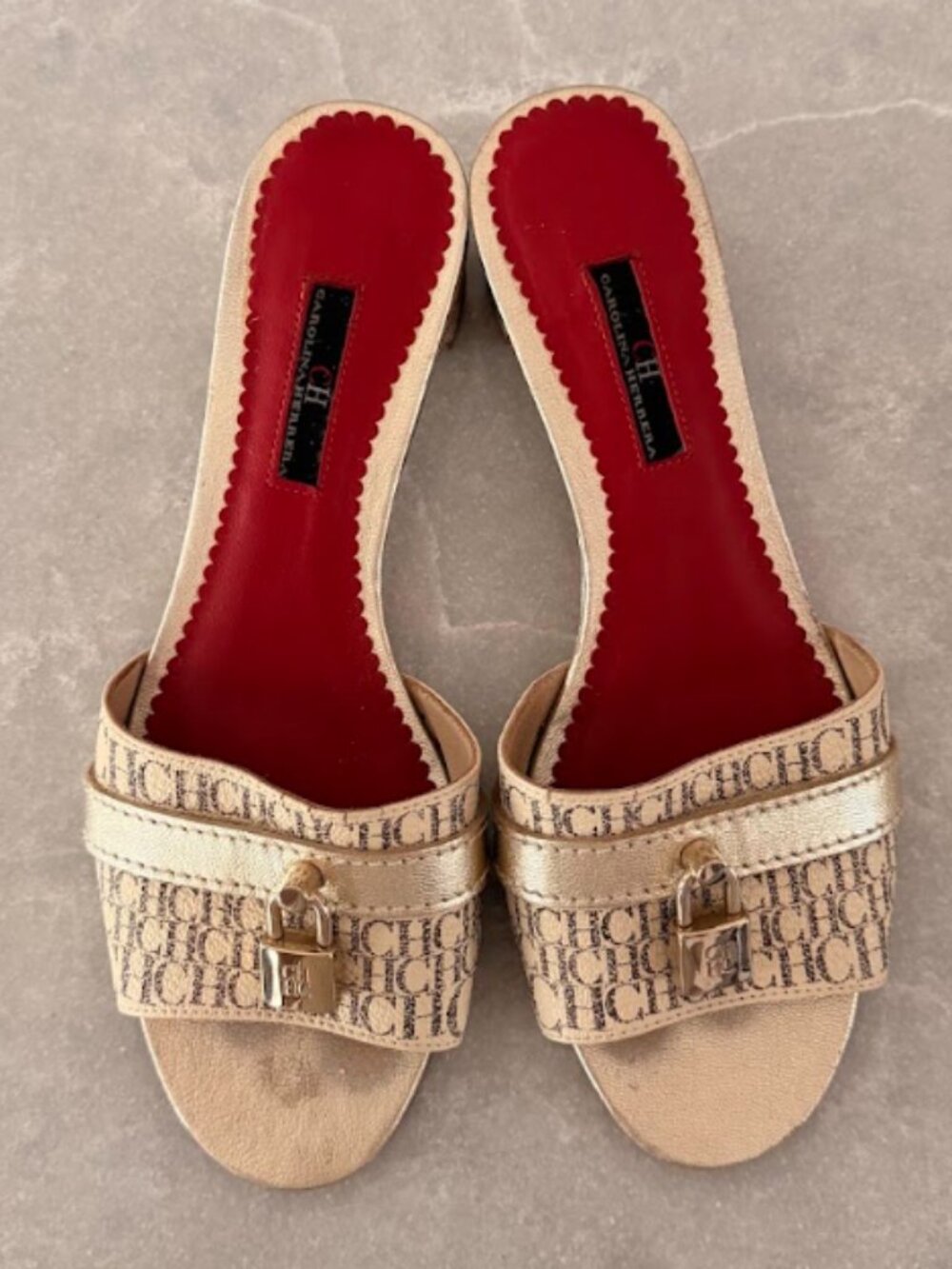 CH Carolina Herrera Matryoshka Locked 45 Slides Beige Women's EU 36
